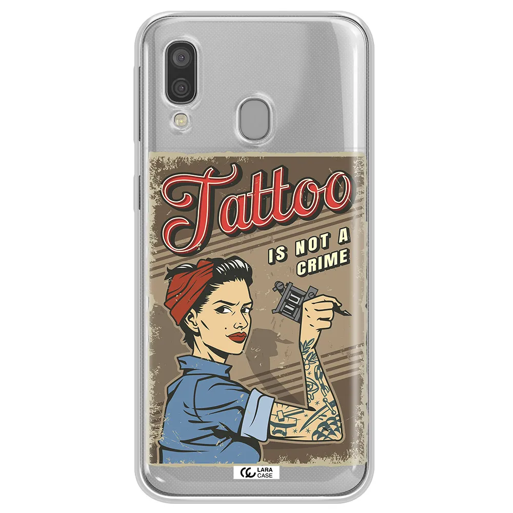 a woman with tattoo on her arm Samsung A40 Clear TPU Case
