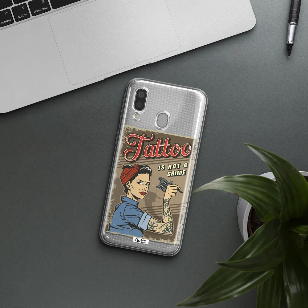 a woman with tattoo on her arm Samsung A40 Clear TPU Case