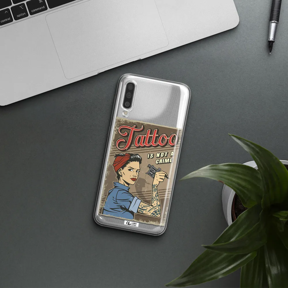 a woman with tattoo on her arm Samsung A50 Clear TPU Case