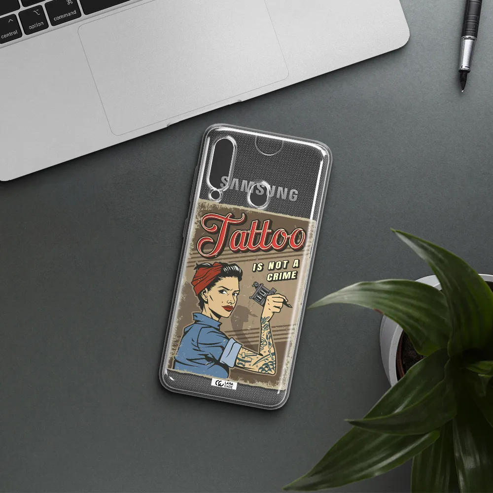 a woman with tattoo on her arm Samsung A60 Clear TPU Case