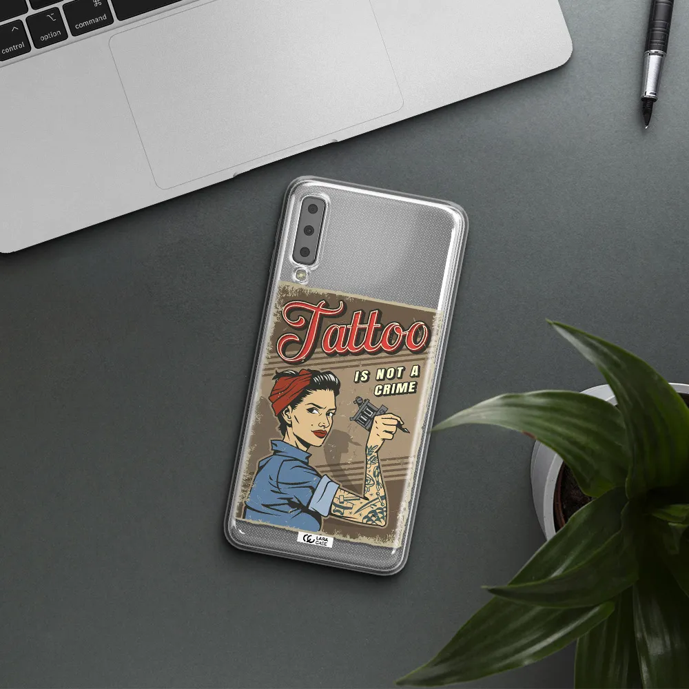 a woman with tattoo on her arm Samsung A7 2018 Clear TPU Case
