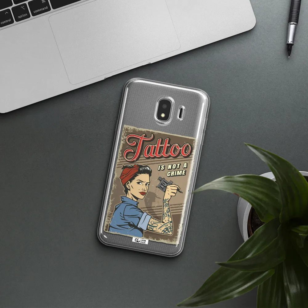 a woman with tattoo on her arm Samsung J4 Clear TPU Case
