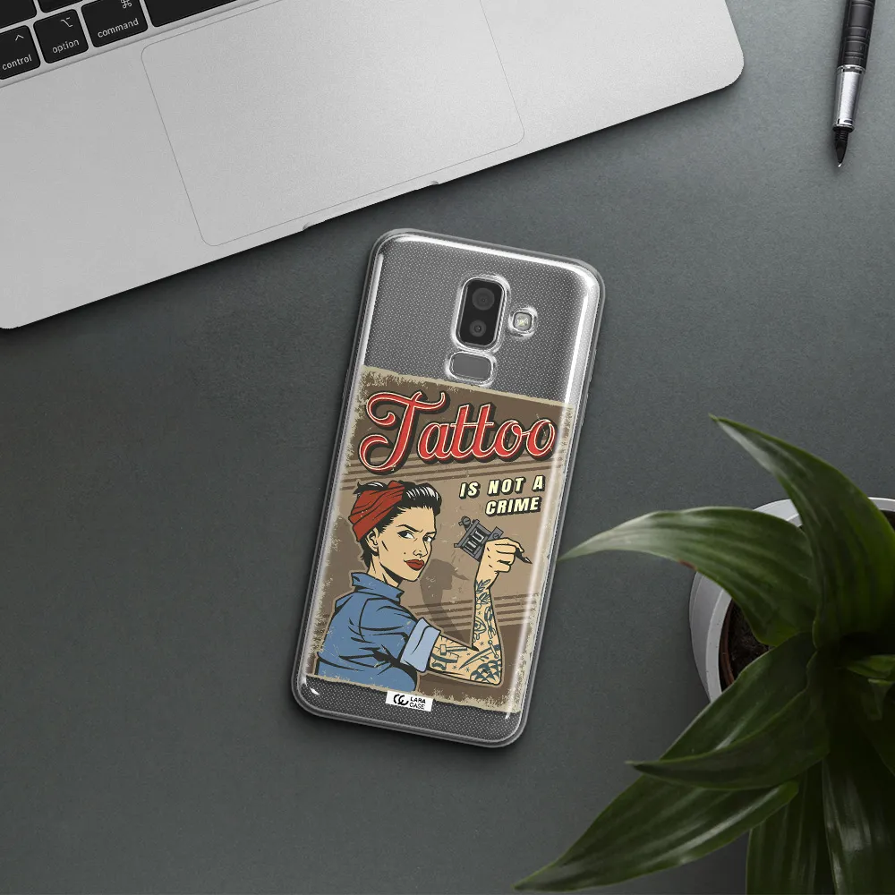 a woman with tattoo on her arm Samsung J8 Clear TPU Case