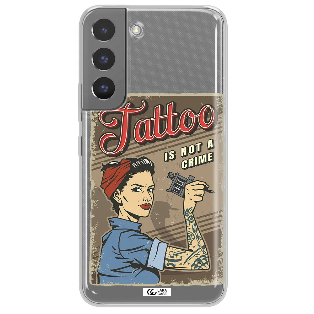 a woman with tattoo on her arm Samsung S 22 Plus Clear TPU Case