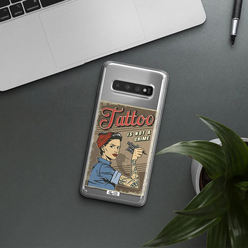 a woman with tattoo on her arm Samsung S10 Plus Clear TPU Case