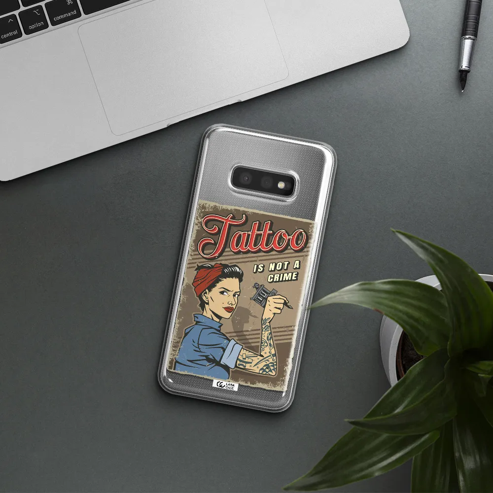 a woman with tattoo on her arm Samsung S10e Clear TPU Case