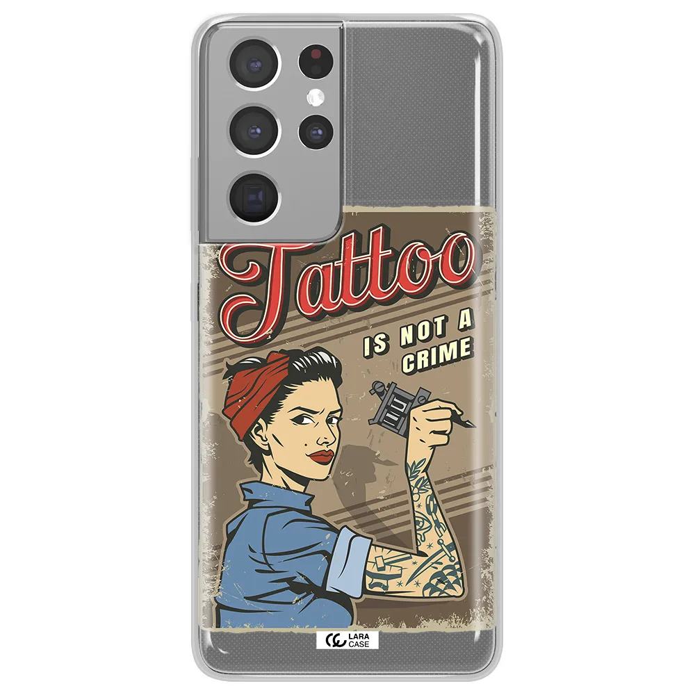 a woman with tattoo on her arm Samsung S21 Ultra Clear TPU Case