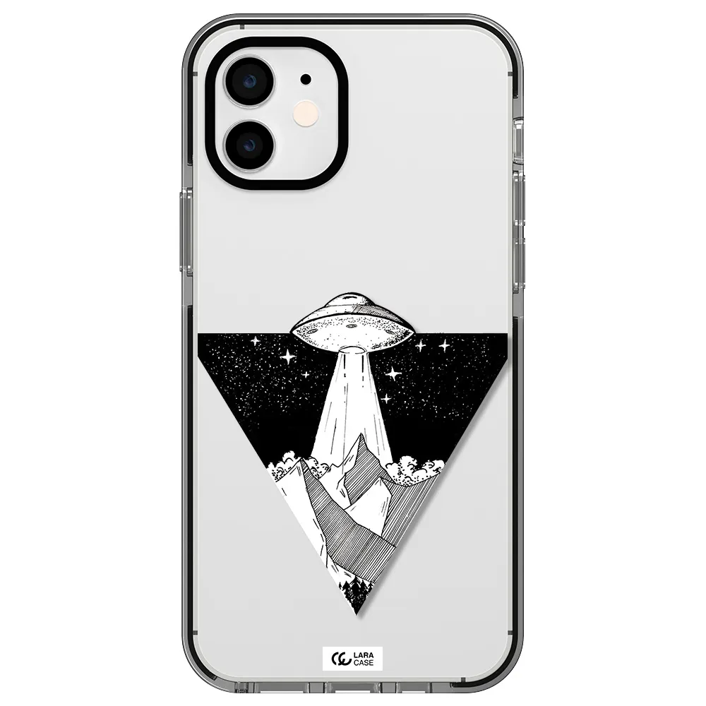 a triangle with a ufo in the sky Apple iPhone 11 impact black border Case
