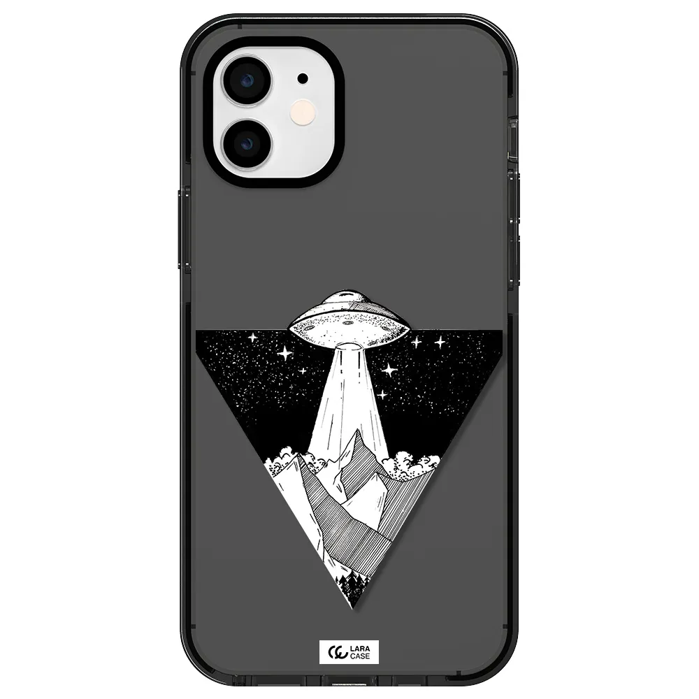 a triangle with a ufo in the sky Apple iPhone 11 impact Smoke Black Case