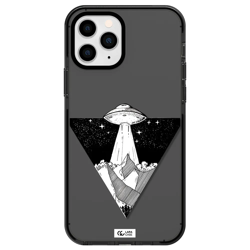 a triangle with a ufo in the sky Apple iPhone 11 pro impact Smoke Black Case