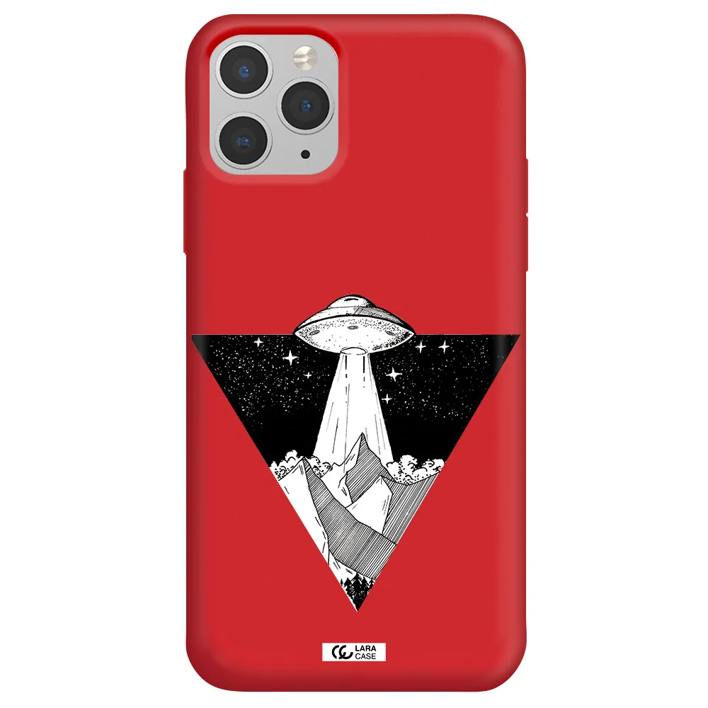 a triangle with a ufo in the sky Apple iPhone 11 pro max Silicone Imperial Red Case