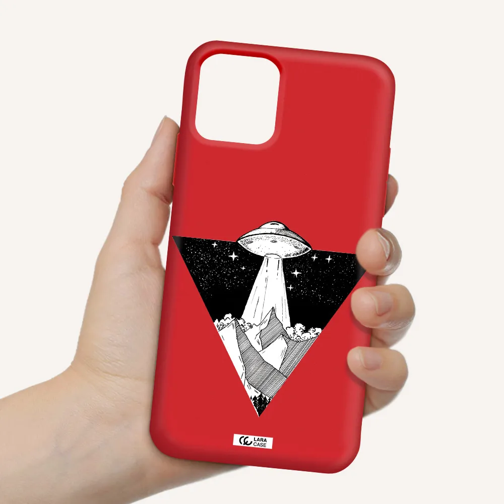 a triangle with a ufo in the sky Apple iPhone 11 pro Silicone Imperial Red Case