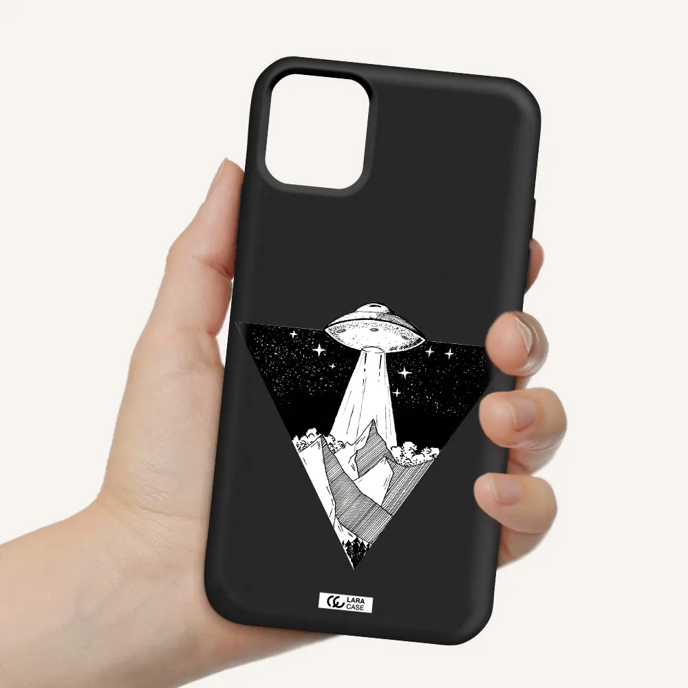 a triangle with a ufo in the sky Apple iPhone 11 Silicone black Case