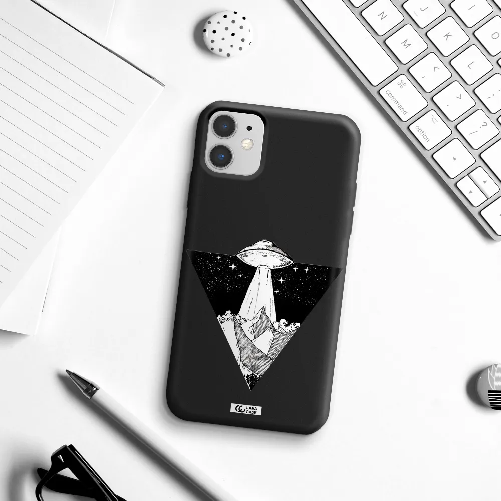 a triangle with a ufo in the sky Apple iPhone 11 Silicone black Case