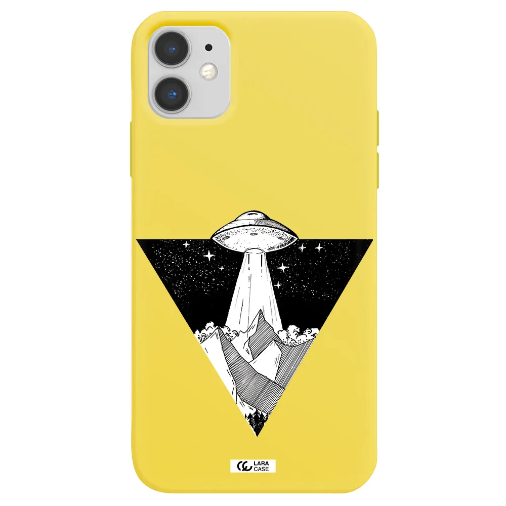 a triangle with a ufo in the sky Apple iPhone 11 Silicone canary yellow Case
