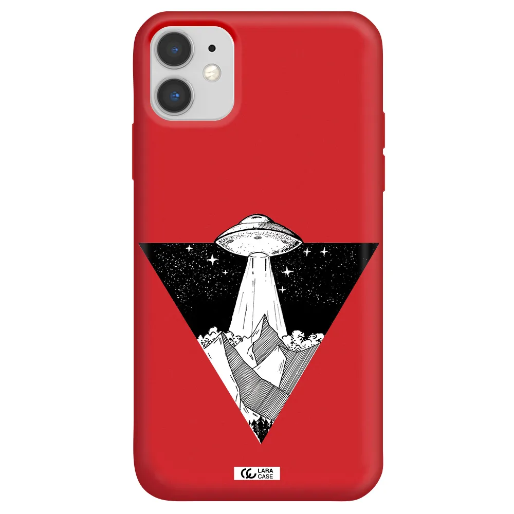 a triangle with a ufo in the sky Apple iPhone 11 Silicone Imperial Red Case