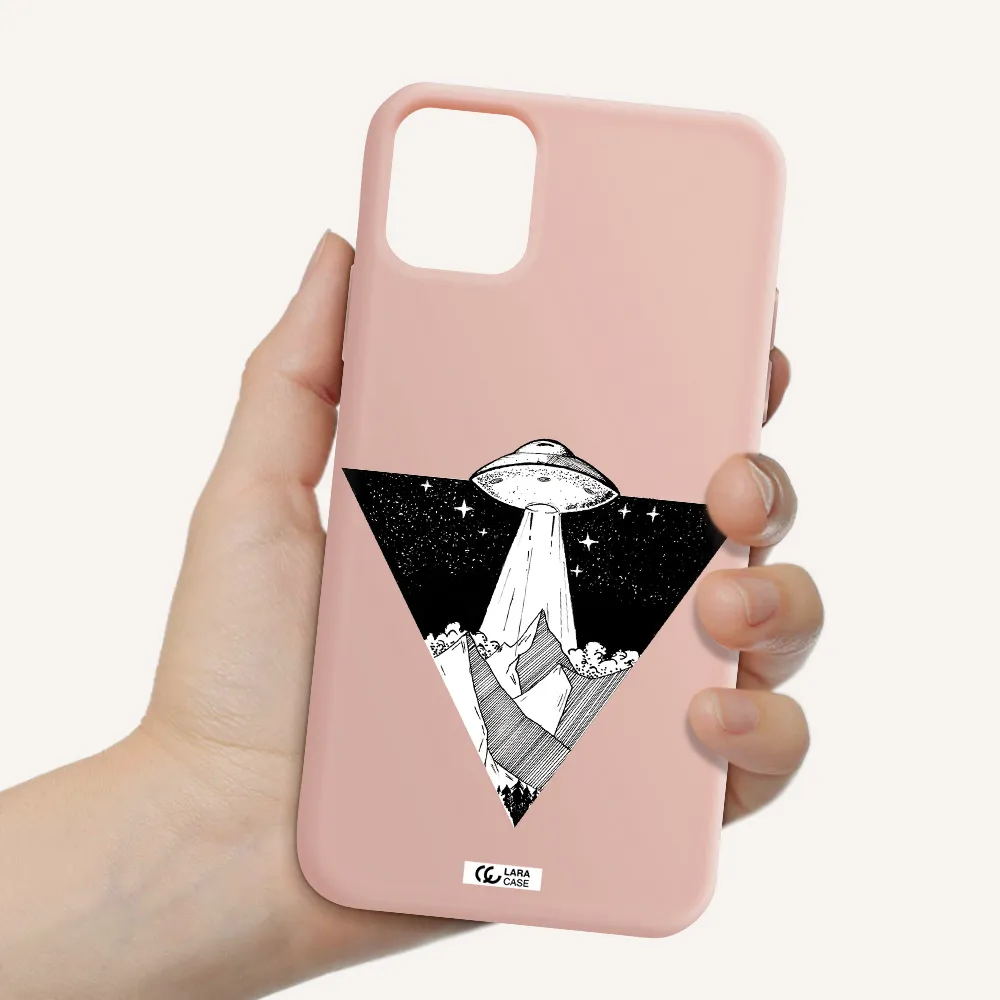 a triangle with a ufo in the sky Apple iPhone 11 Silicone pastel pink Case