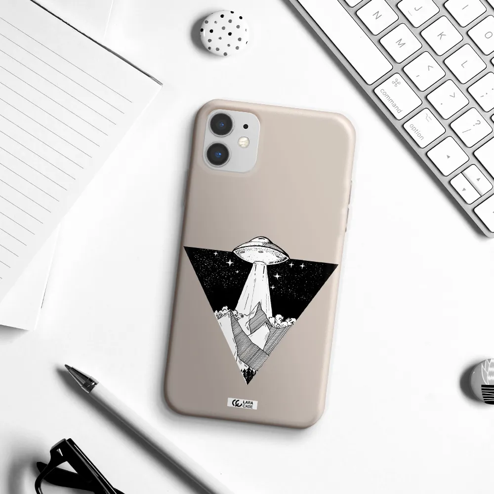 a triangle with a ufo in the sky Apple iPhone 11 Silicone Stone Case