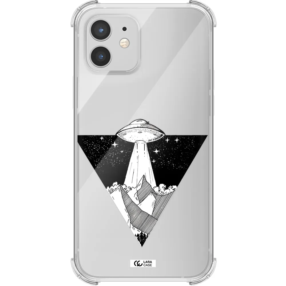a triangle with a ufo in the sky Apple iPhone 12 Clear PC Case