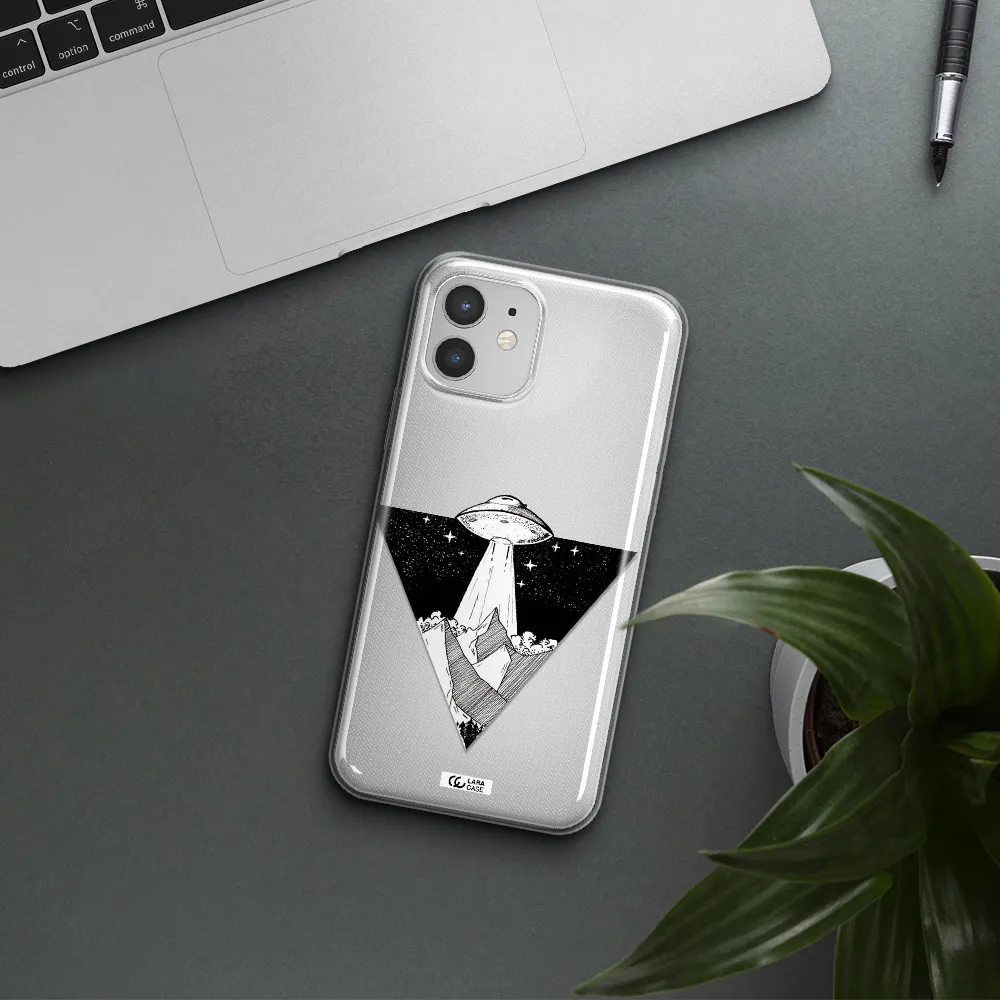 a triangle with a ufo in the sky Apple iPhone 12 Clear TPU Case