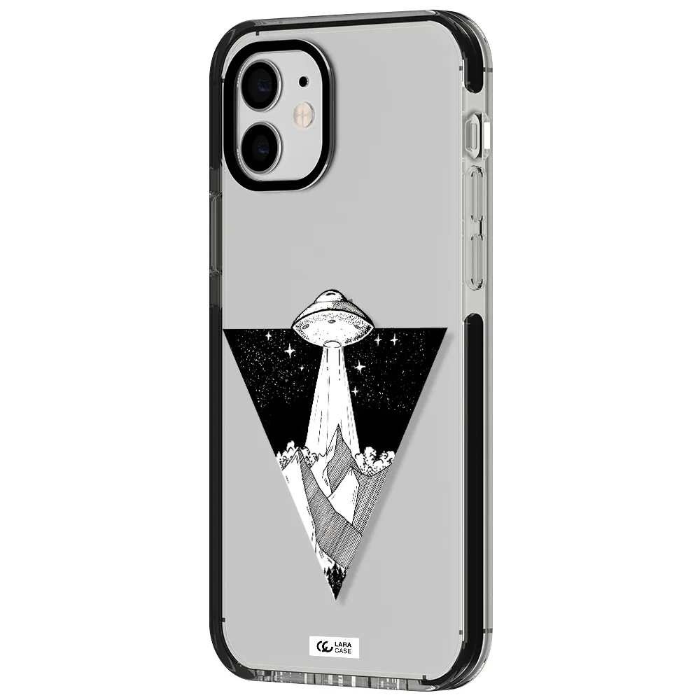 a triangle with a ufo in the sky Apple iPhone 12 impact black border Case
