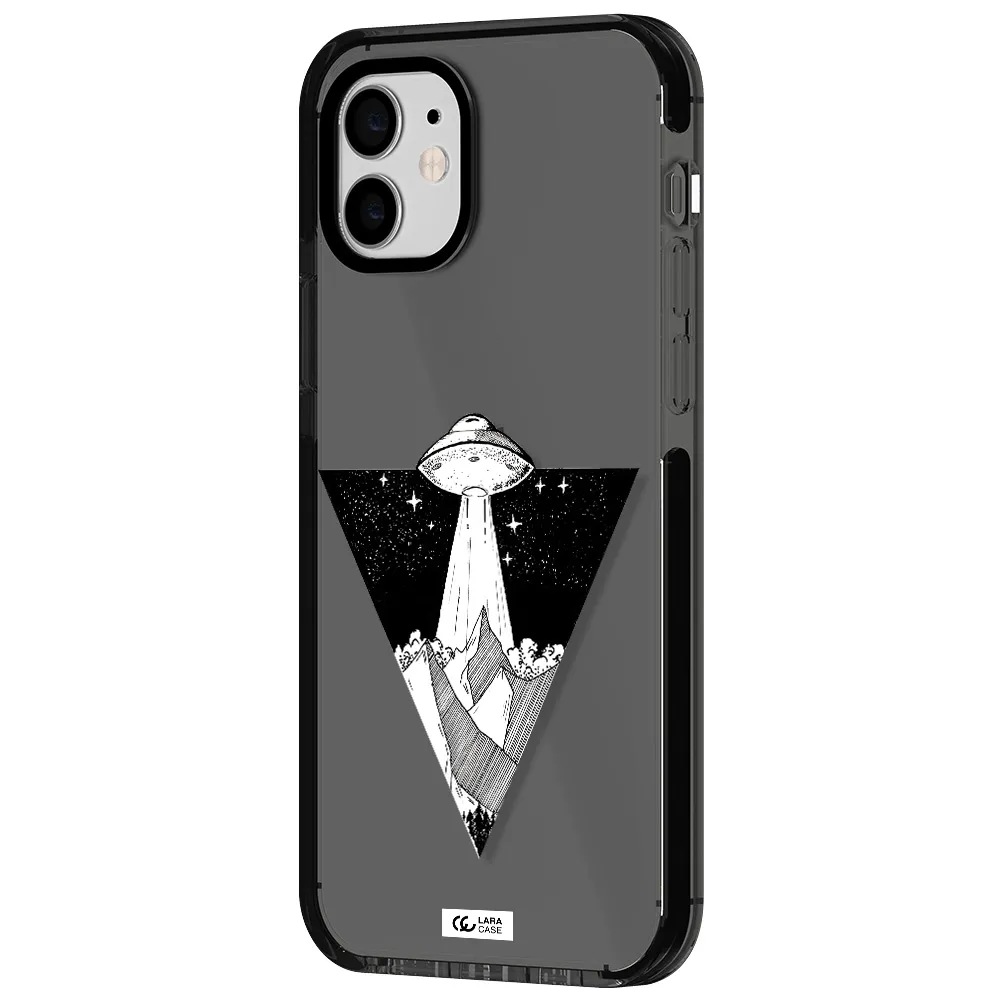 a triangle with a ufo in the sky Apple iPhone 12 impact Smoke Black Case