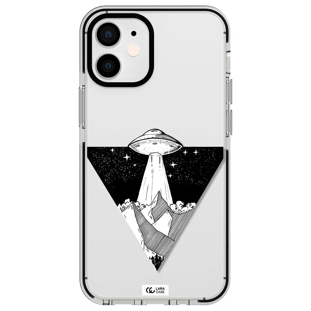 a triangle with a ufo in the sky Apple iPhone 12 mini impact black border Case