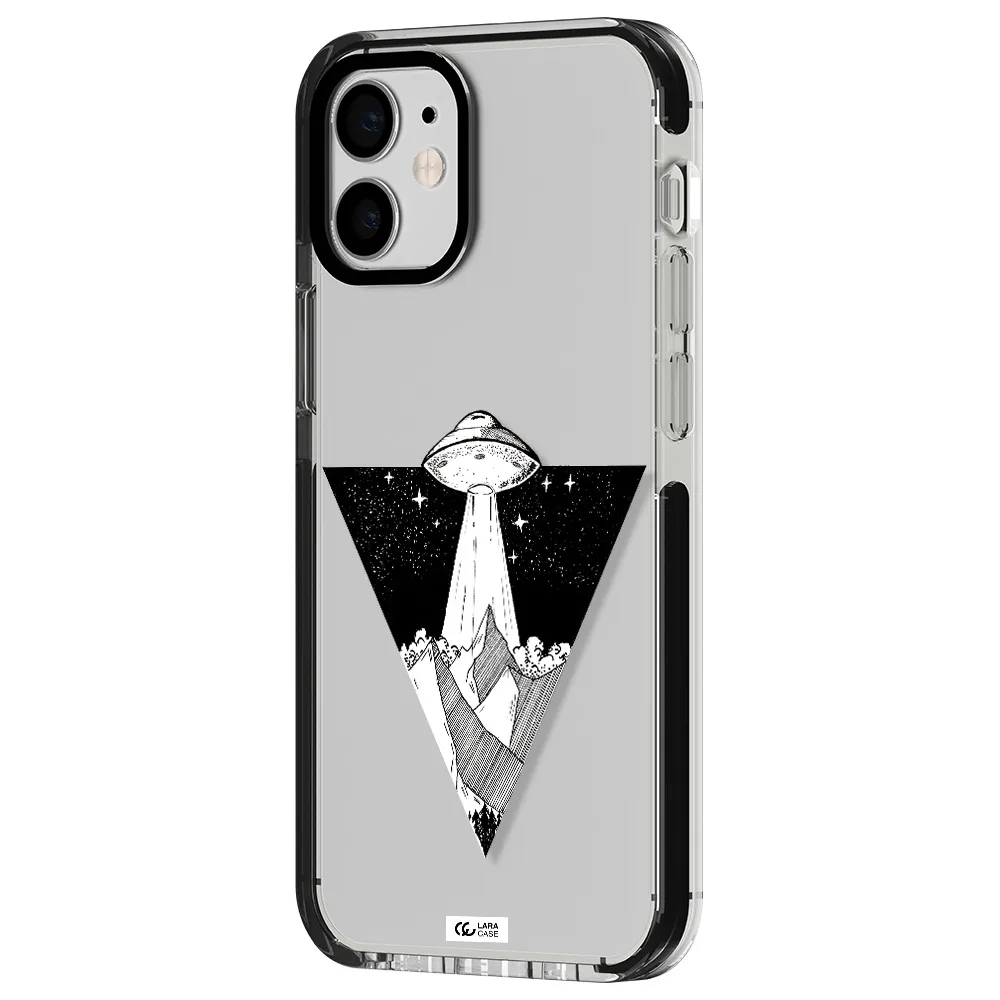 a triangle with a ufo in the sky Apple iPhone 12 mini impact black border Case