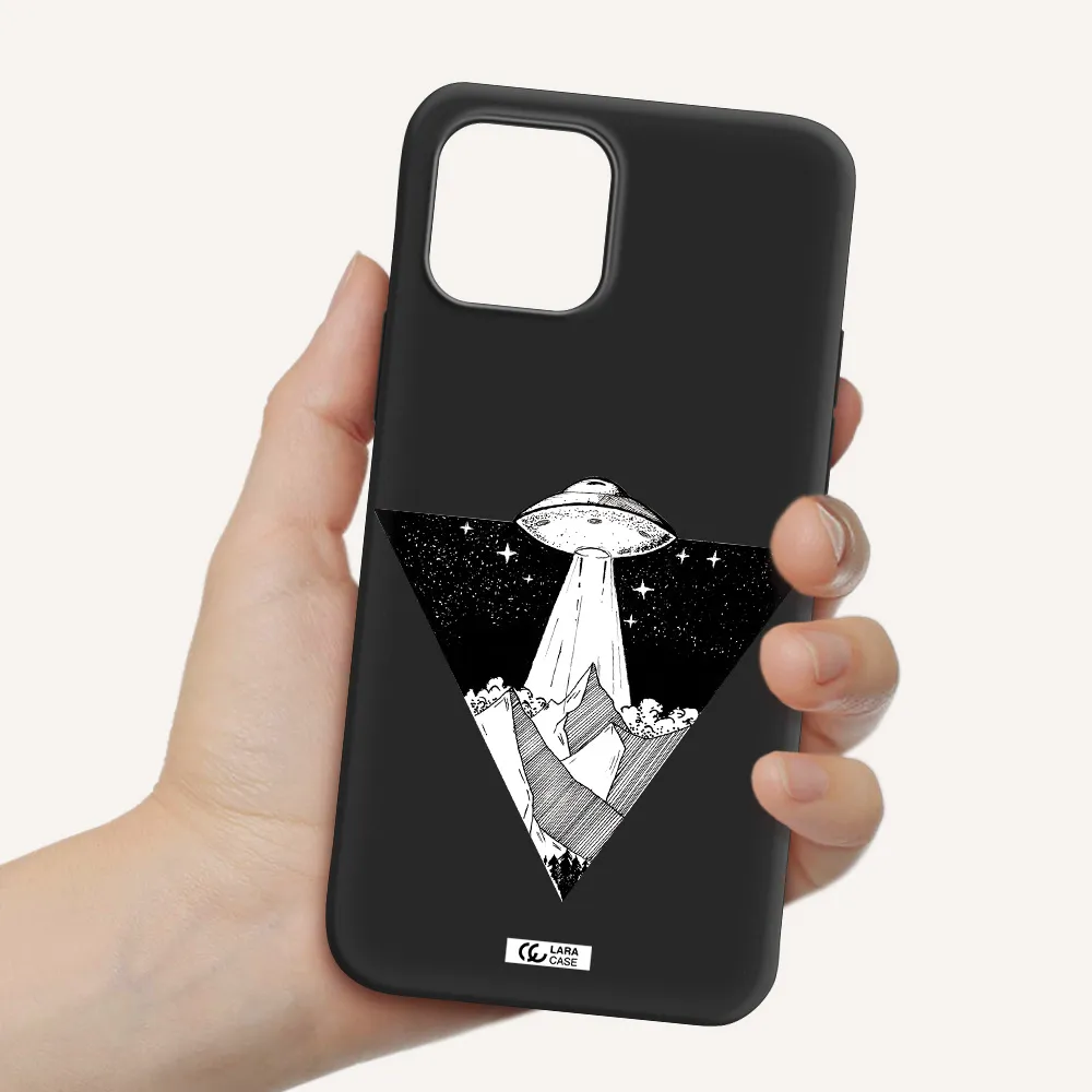 a triangle with a ufo in the sky Apple iPhone 12 mini Silicone black Case