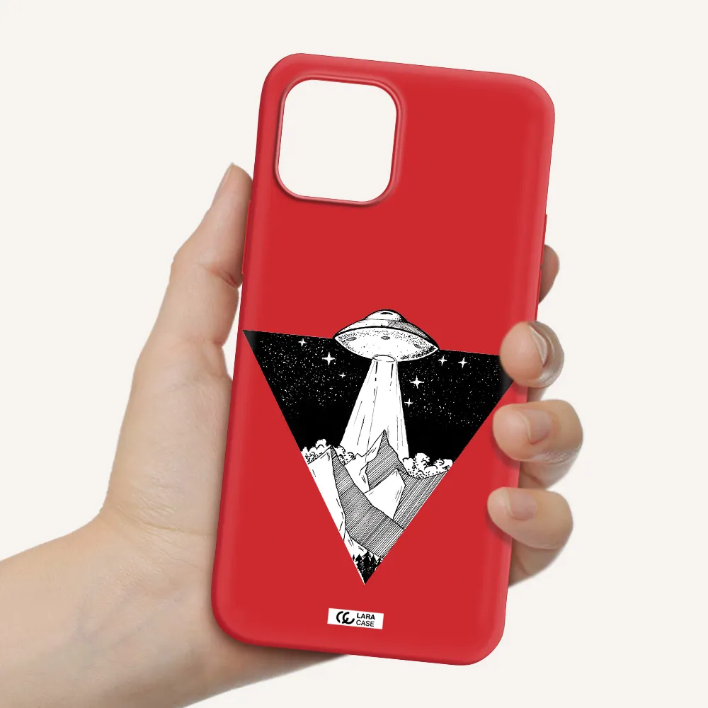 a triangle with a ufo in the sky Apple iPhone 12 mini Silicone Imperial Red Case