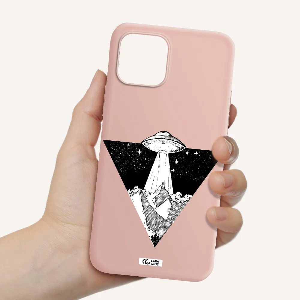 a triangle with a ufo in the sky Apple iPhone 12 mini Silicone pastel pink Case