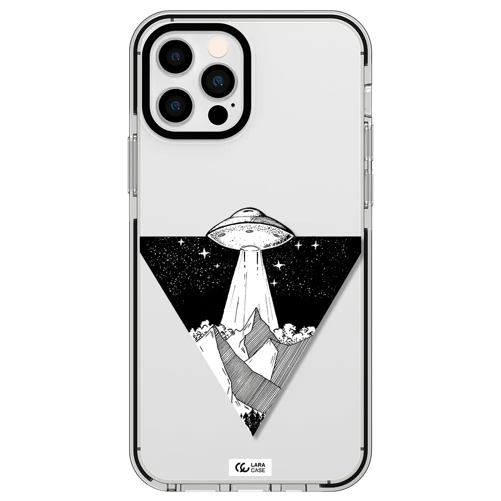 a triangle with a ufo in the sky Apple iPhone 12 pro impact black border Case