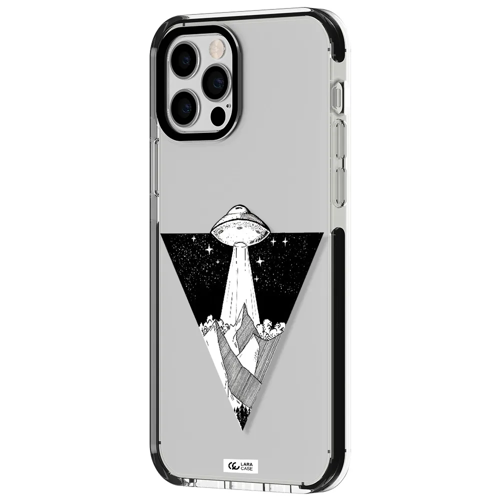 a triangle with a ufo in the sky Apple iPhone 12 pro impact black border Case