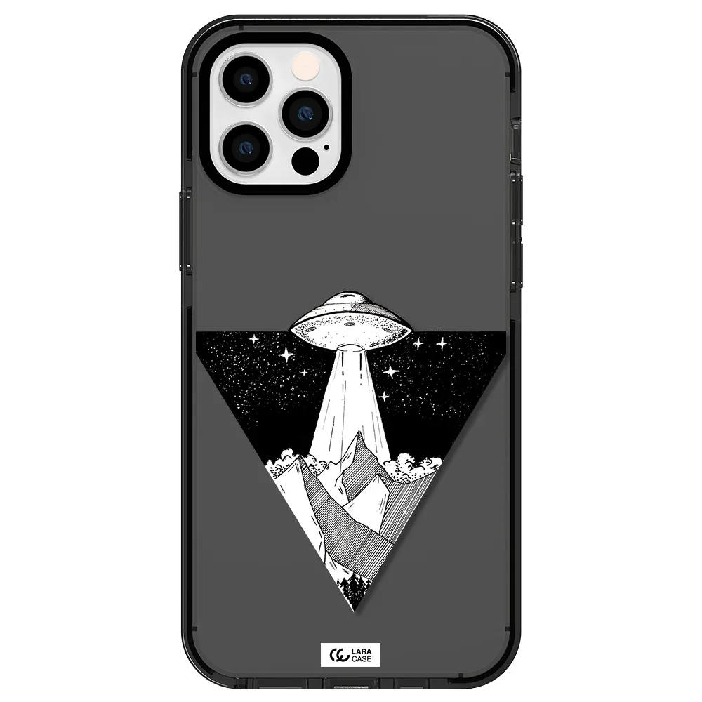 a triangle with a ufo in the sky Apple iPhone 12 pro impact Smoke Black Case
