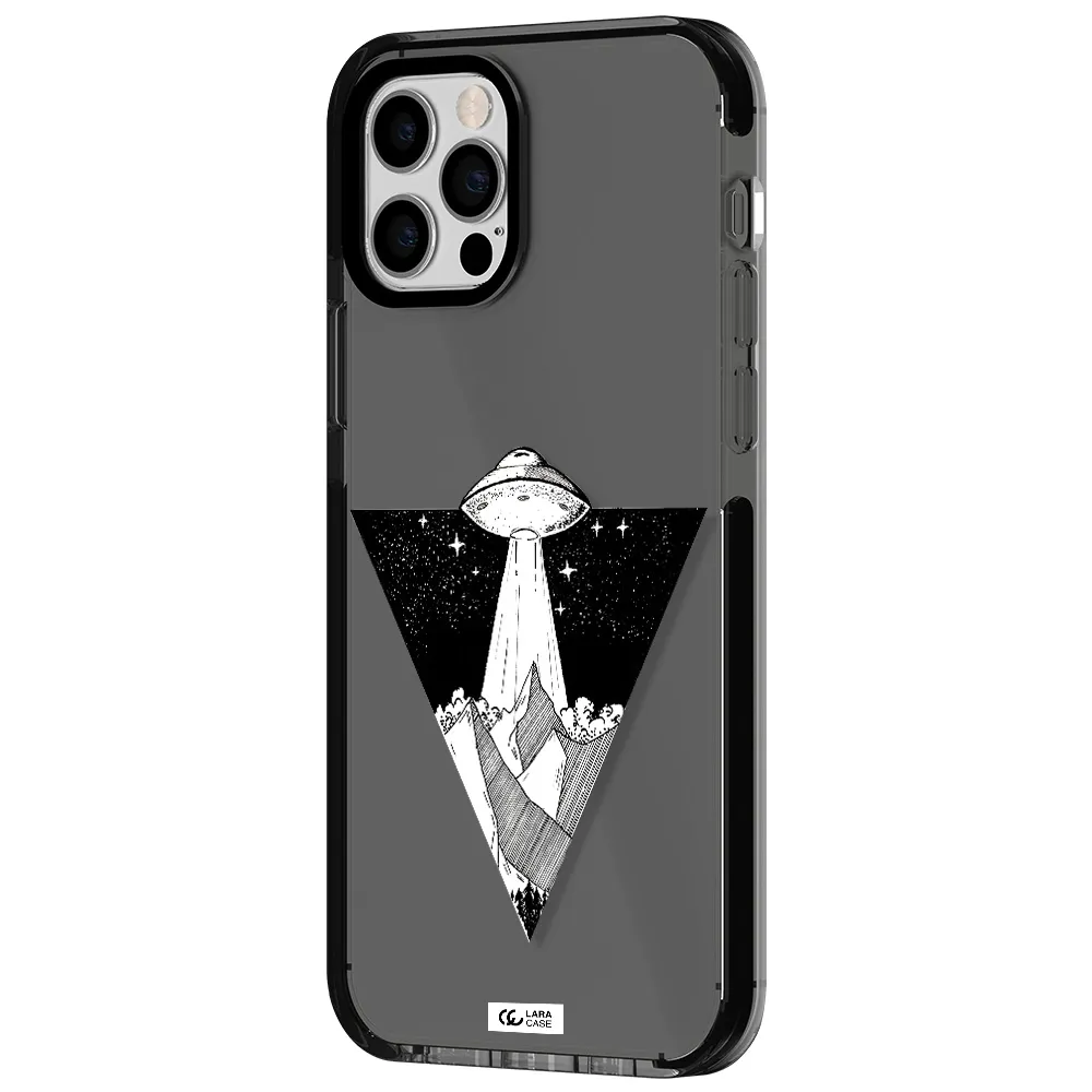 a triangle with a ufo in the sky Apple iPhone 12 pro impact Smoke Black Case