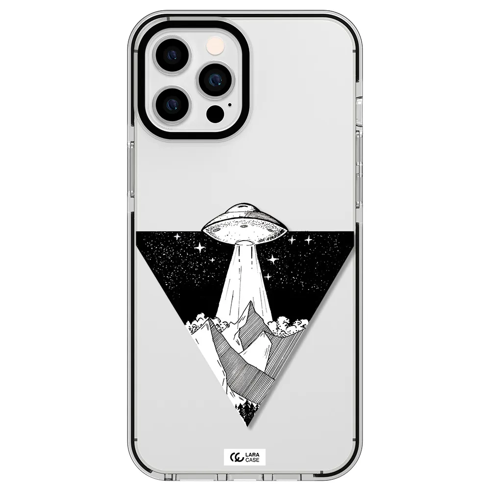 a triangle with a ufo in the sky Apple iPhone 12 pro max impact black border Case