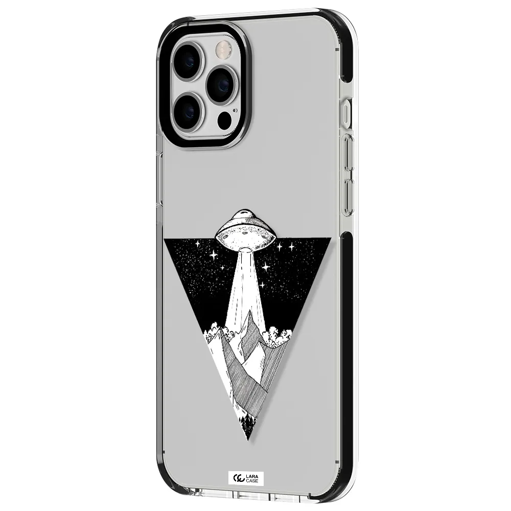 a triangle with a ufo in the sky Apple iPhone 12 pro max impact black border Case