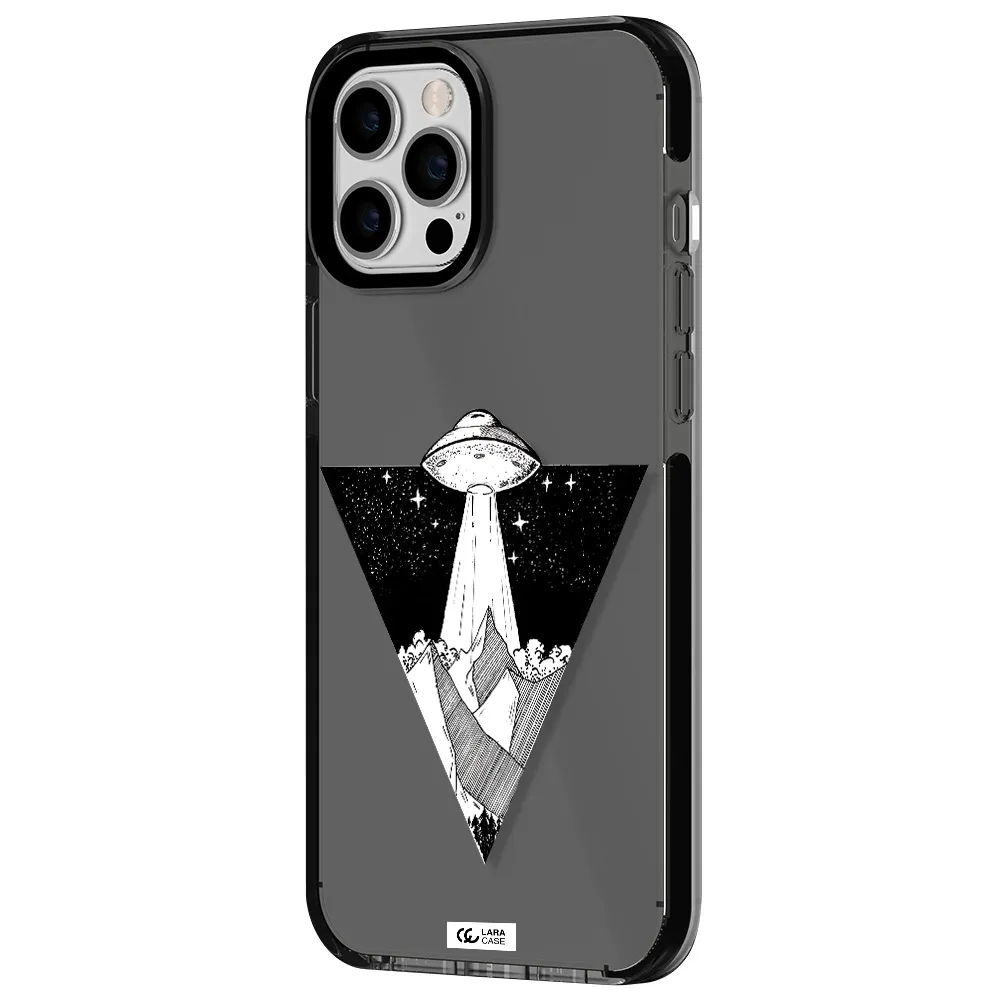 a triangle with a ufo in the sky Apple iPhone 12 pro max impact Smoke Black Case