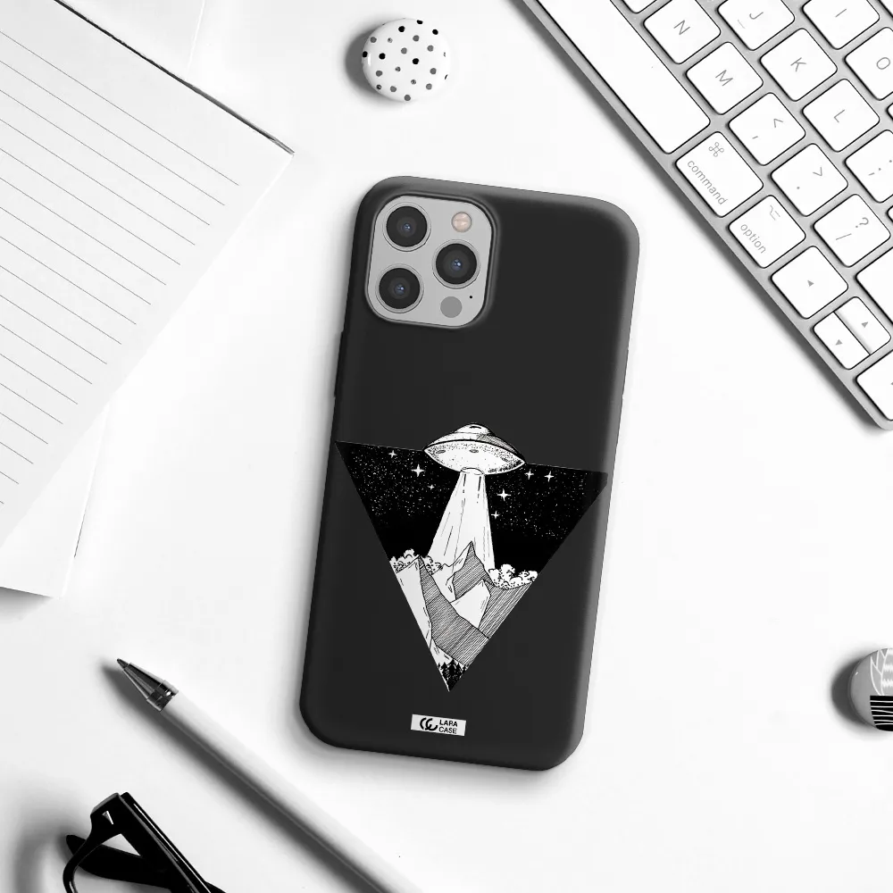 a triangle with a ufo in the sky Apple iPhone 12 pro max Silicone black Case