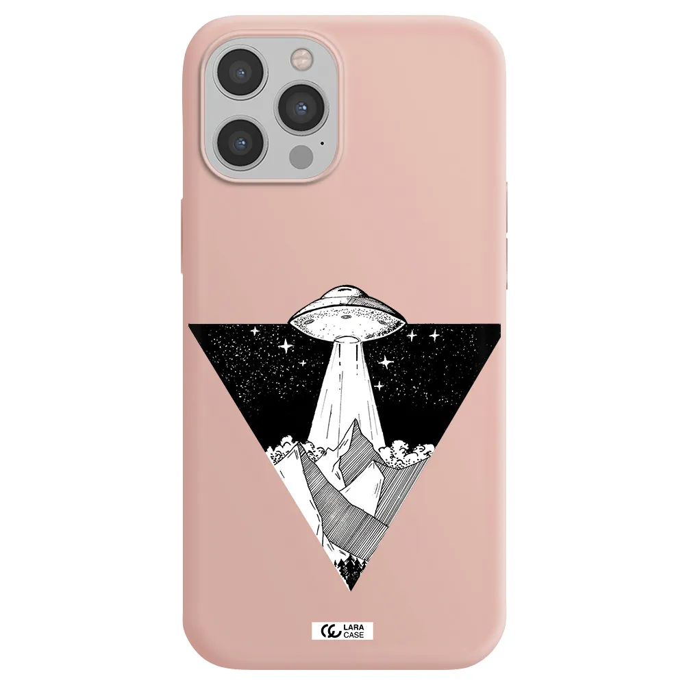 a triangle with a ufo in the sky Apple iPhone 12 pro max Silicone pastel pink Case
