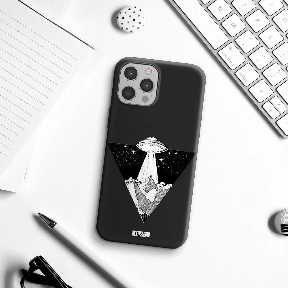 a triangle with a ufo in the sky Apple iPhone 12 pro Silicone black Case