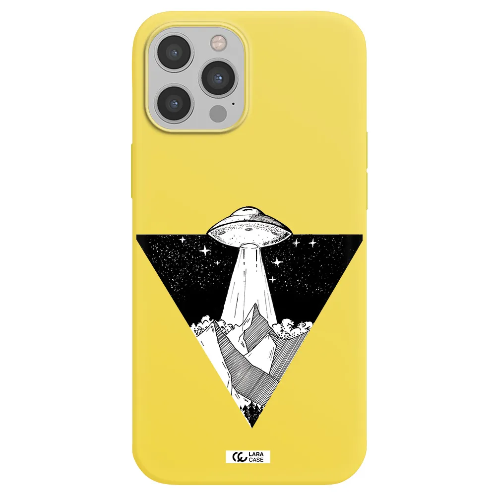 a triangle with a ufo in the sky Apple iPhone 12 pro Silicone canary yellow Case
