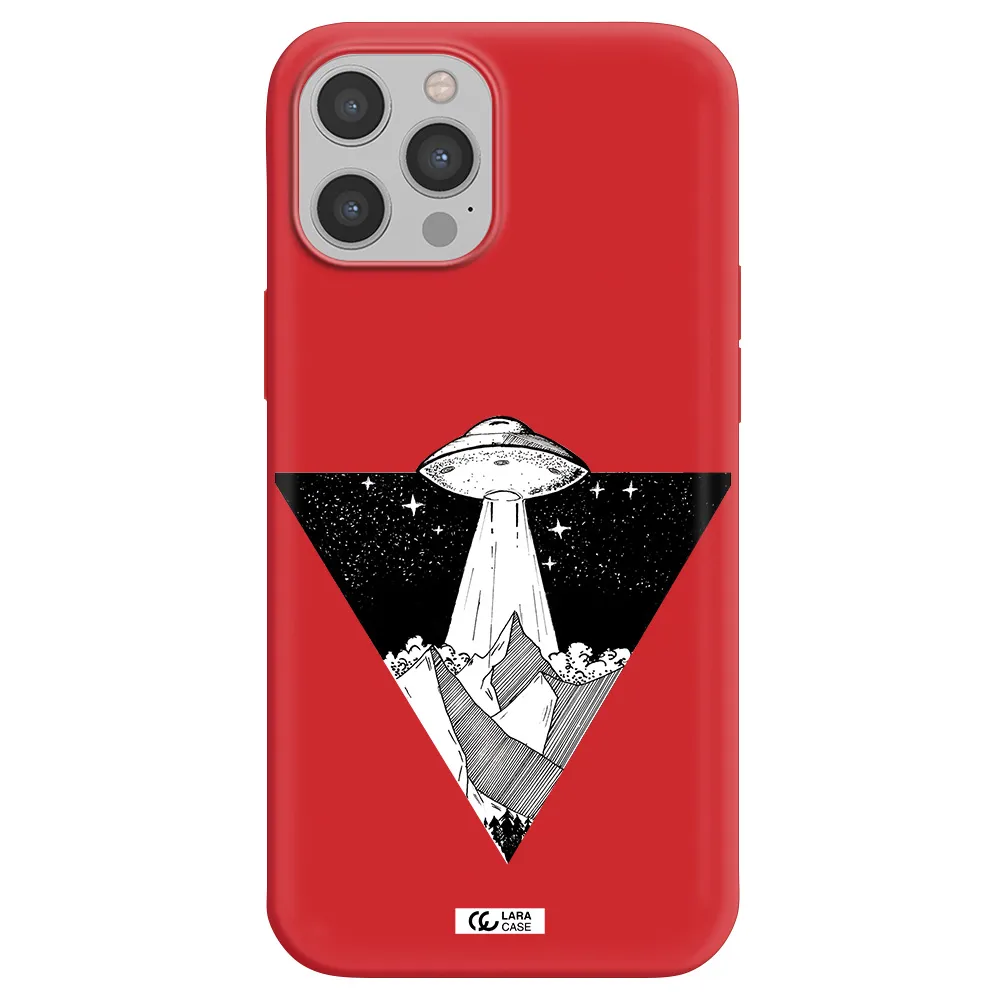 a triangle with a ufo in the sky Apple iPhone 12 pro Silicone Imperial Red Case
