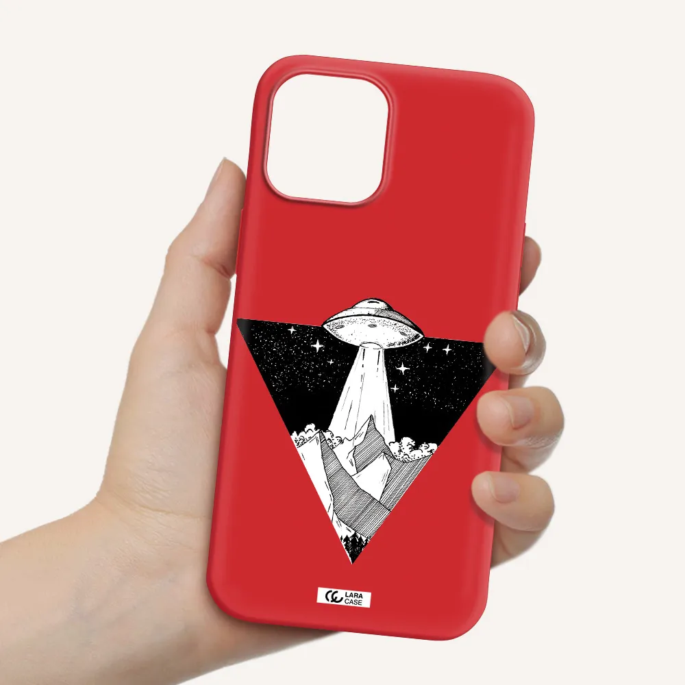 a triangle with a ufo in the sky Apple iPhone 12 pro Silicone Imperial Red Case