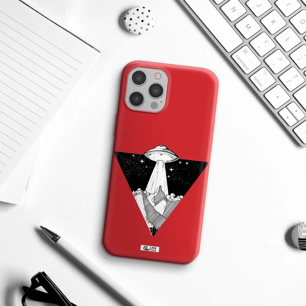 a triangle with a ufo in the sky Apple iPhone 12 pro Silicone Imperial Red Case