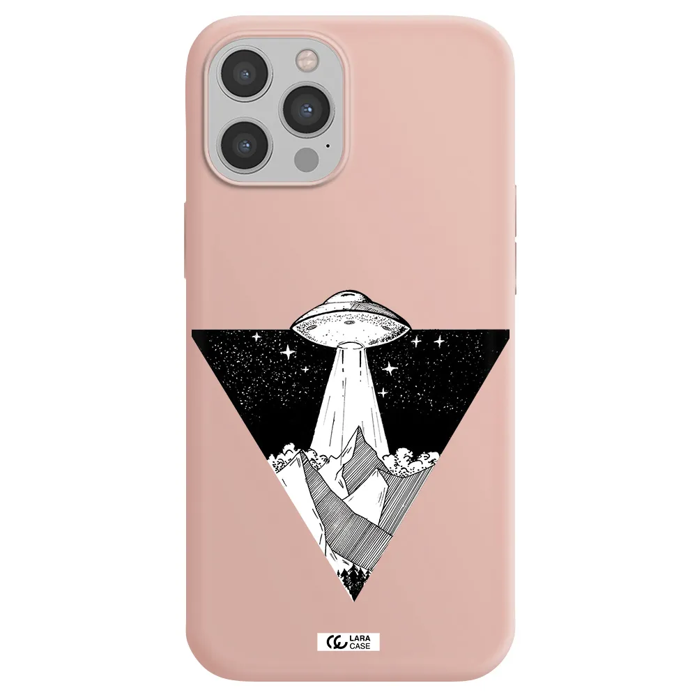 a triangle with a ufo in the sky Apple iPhone 12 pro Silicone pastel pink Case