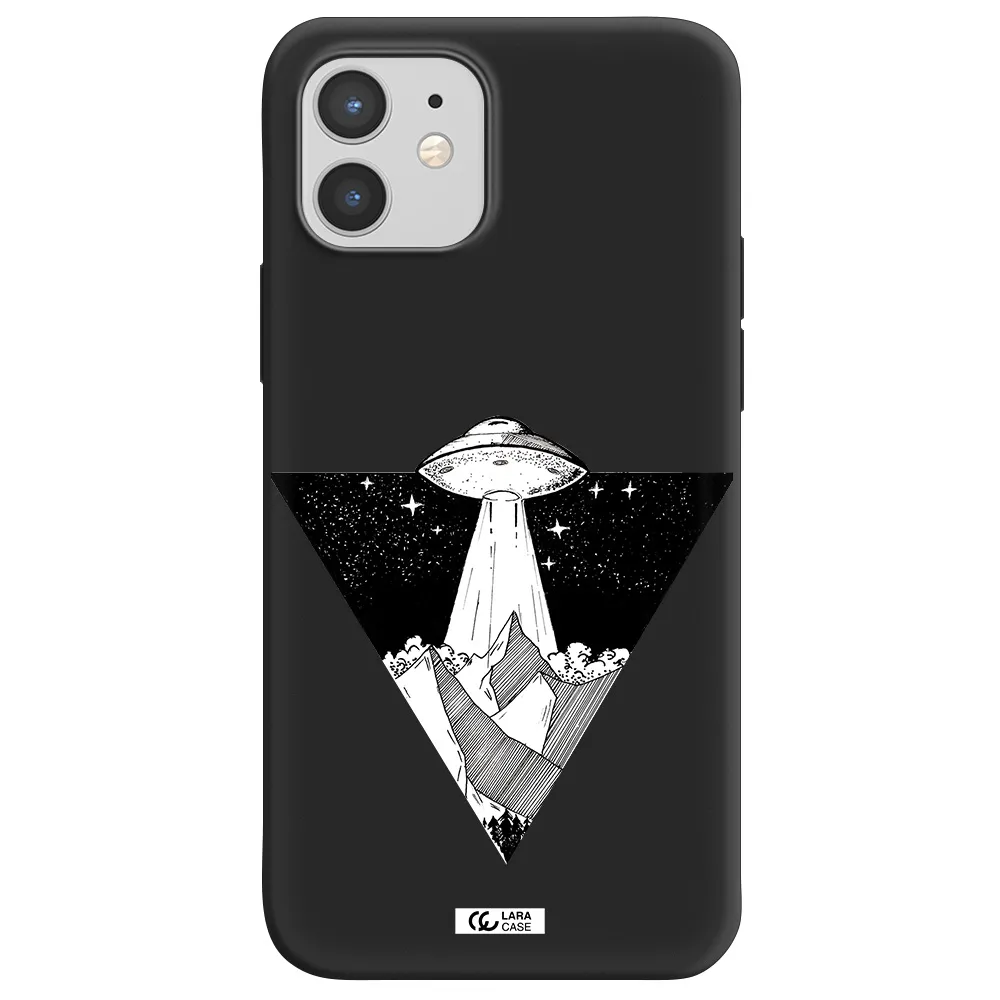 a triangle with a ufo in the sky Apple iPhone 12 Silicone black Case
