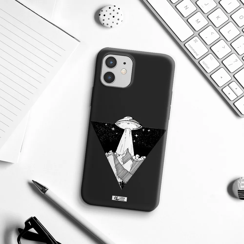 a triangle with a ufo in the sky Apple iPhone 12 Silicone black Case