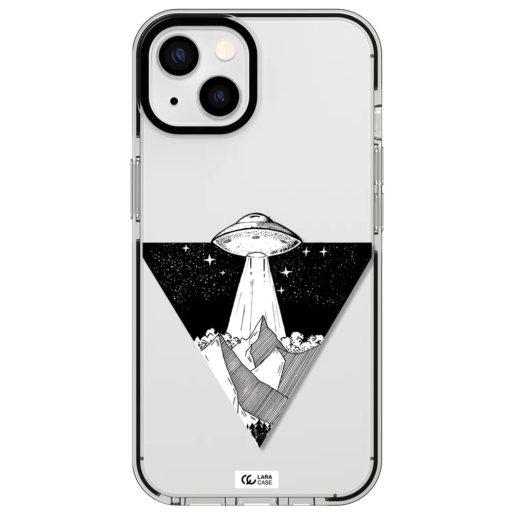 a triangle with a ufo in the sky Apple iPhone 13 impact black border Case