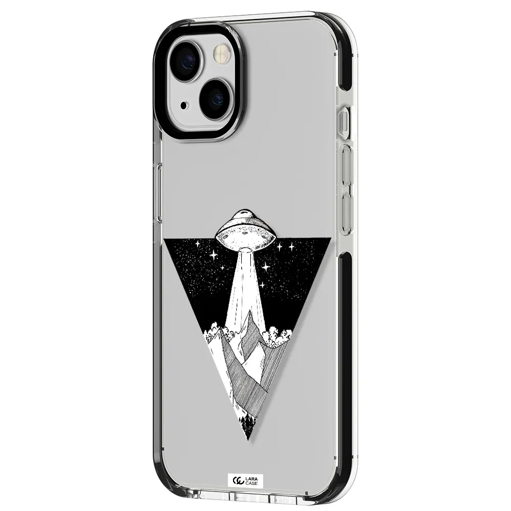 a triangle with a ufo in the sky Apple iPhone 13 impact black border Case